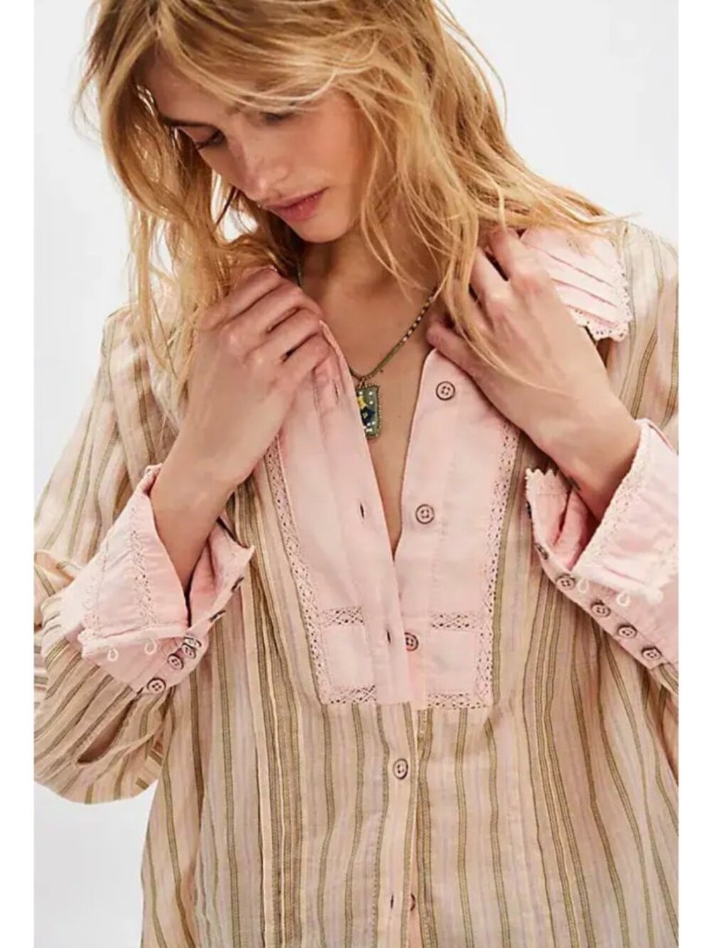 We The Free Forever Love Striped Top Size Large Boho Cottage Prairie Coquette - Picture 2 of 13